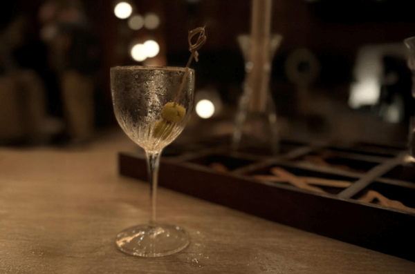 dry martini in a dark-lighted bar